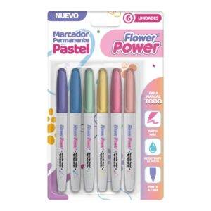 Marcador Primavera Punta Fina Flower Power Pastel *6