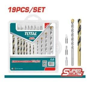 Juego De Broca TOTAL Para Hierro + Concreto + Puntas Taladro *19 Piezas