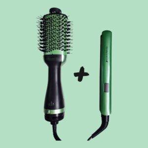 Combo Plancha De Cabello + Cepillo Secador Linea Aguacate