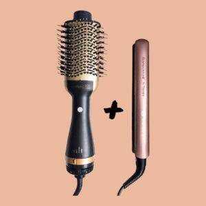 Combo Plancha De Cabello + Cepillo Secador Linea Keratina