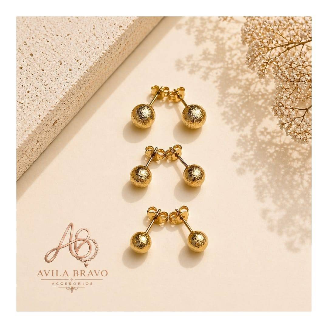 Aretes En Set *3 Pares En Acero Esfera Dorado - Imagen 3