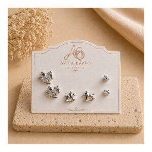 Aretes En Set *3 Pares En Acero Caballito Plateado
