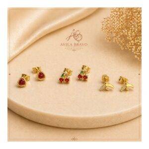 Aretes En Set *3 Pares En Acero Corazón Dorado