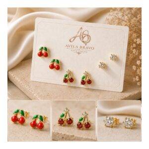 Aretes En Set *3 Pares En Acero Cereza Dorado