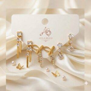 Aretes En Set *3 Pares En Rodio Largo