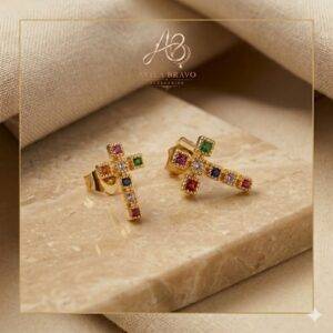 Aretes Topo Rodio Cruz