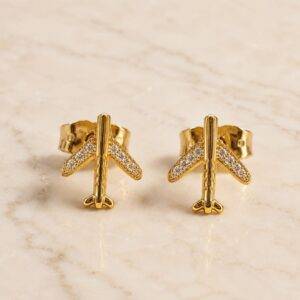 Aretes Topo Acero Avión Dorado