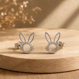 Aretes Topo Acero Conejo Plateado