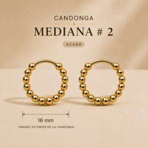 Aretes Acero Candonga Dorada Mediana #2 De 16MM