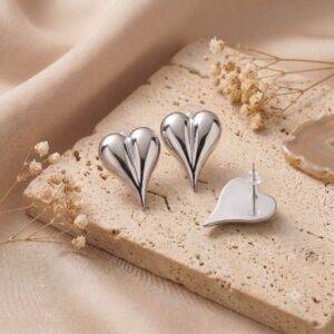 Aretes Corazón Grande Plateado