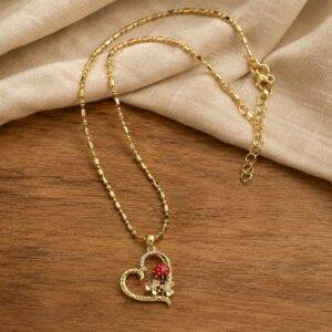 Collar En Rodio Con Dije Corazón en Zircones