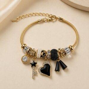 Pulsera Tipo Pandora Con Charms Y Broche Corazón