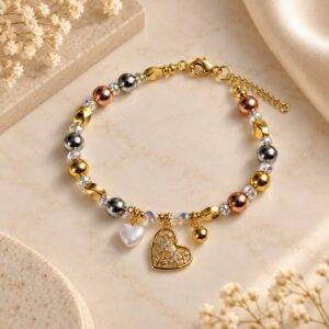 Pulsera En Rodio Y Zircones Ajustable Corazón