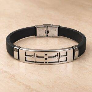 Pulsera De Silicona Y Acero Inoxidable Para Hombre Latido Del Corazón