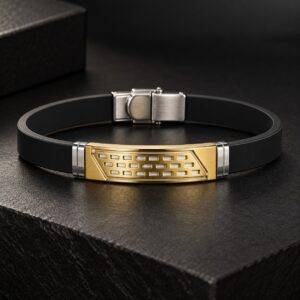 Pulsera De Silicona Y Acero Inoxidable Para Hombre Diseño Dorado