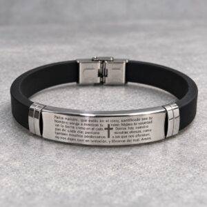Pulsera De Silicona Y Acero Inoxidable Para Hombre Padres Nuestro