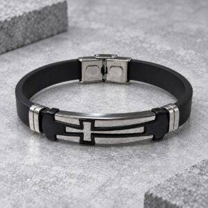 Pulsera De Silicona Y Acero Inoxidable Para Hombre Cruz