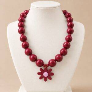 Collar De Bolas De Chicle Con Dije De Flor Vinotinto