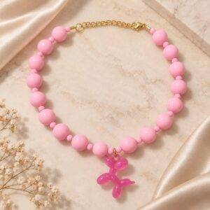 Collar De Bolas De Chicle Con Dije De Perrito Rosa Pastel