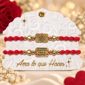 Pulsera En Set De 2 UND Para Parejas Placa Con Mensaje Roja