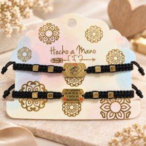 Pulsera En Set De 2 UND Para Parejas Placa Con Mensaje Negro