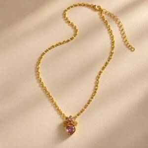 Collar En Rodio Con Dije De Princesa Rosado De Zircones