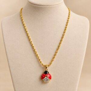 Collar En Rodio Con Dije De Mariquita De Zircones