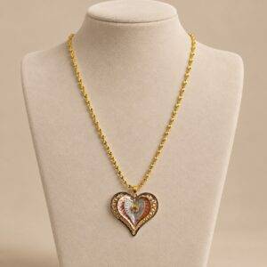 Collar En Rodio Con Dije De Corazón En Tres Tonos