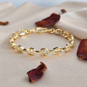 Pulsera En Rodio Y Zircones De Eslabones Ajustable Dorada