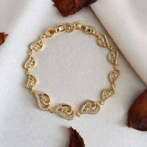Pulsera En Rodio Y Zircones De Eslabones En Forma De Corazón Ajustable Dorada