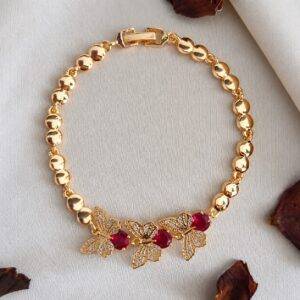 Pulsera En Rodio Y Zircones De Mariposas Dorada