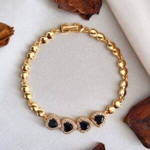 Pulsera En Rodio Y Zircones De Corazones Dorada