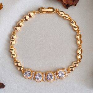 Pulsera En Rodio Y Zircones De Corona Dorada