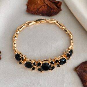 Pulsera En Rodio Y Zircones Floral Negra