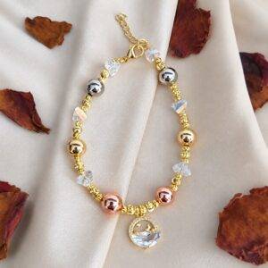 Pulsera En Rodio Y Zircones Media Luna Dorada