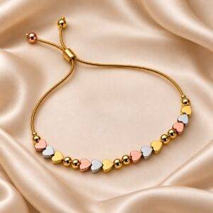 Pulsera Ajustable En Rodio En Tres Tonos Corazón