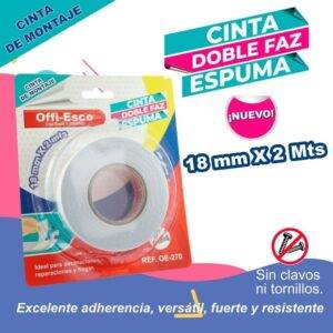Cinta de Montaje Doble Faz Espuma 18mm x 2m OE-270 Offi-Esco